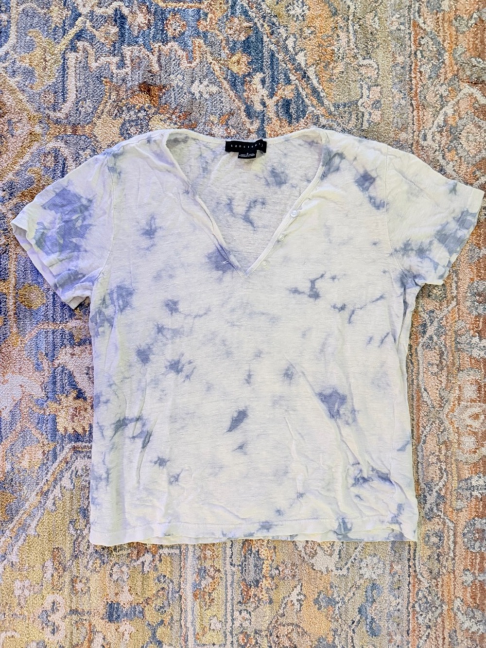 Sanctuary Light Blue Tie-Dye V-Neck Short Sleeve